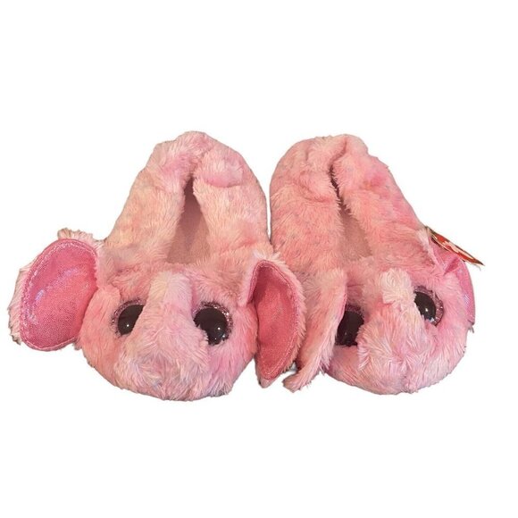 Ty Beanie Boos Girls Slipper ELLIE Pink Speckled Elephant Small 10-11 Girl - Picture 1 of 14